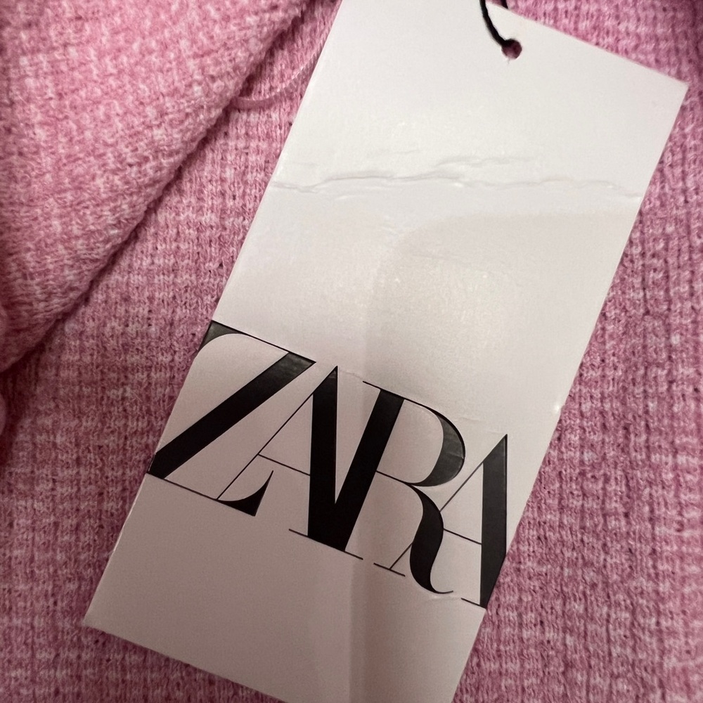 ZARA Open Cropped Sweater Top Short Sleeves Pink S NWT - Picture 7 of 8
